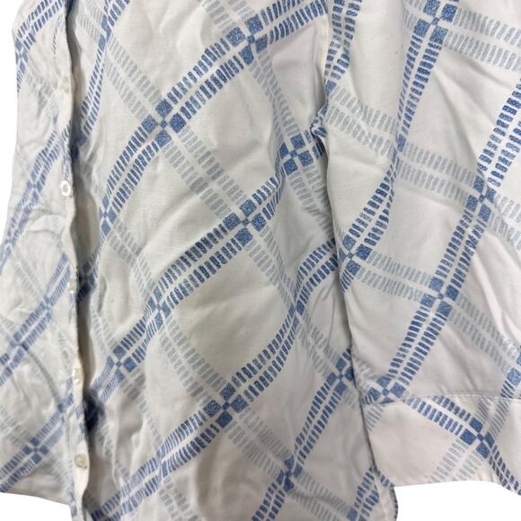 Chicos No Iron Stretch Button Up 3/4 Sleeve Cotton Blue White Shirt 2P/ 12/ 14 - Picture 9 of 16